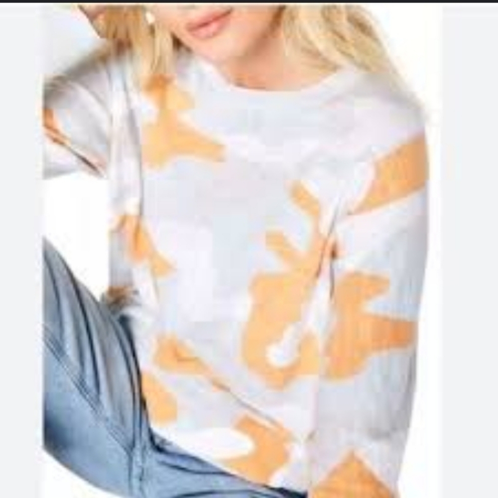Lisa Todd 100 Percent Cotton Ice Blue Orange White Casual Bohemian Camo Sweater